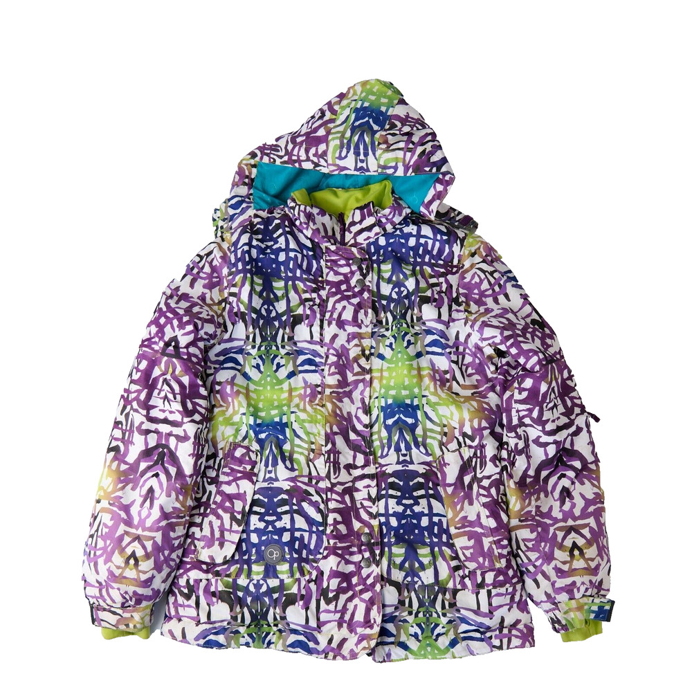 Vtg OP Ocean Pacific Women's Medium Snowboard Jacket Multicolor Hooded Y2K 90s
